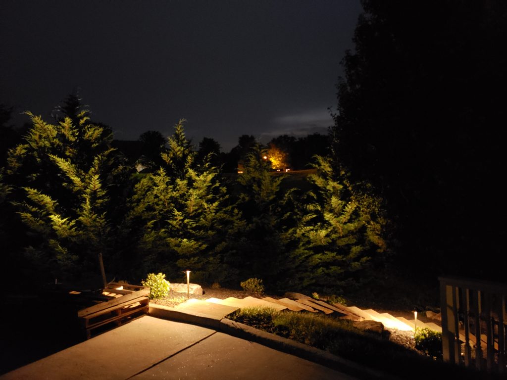 Stair way light up with the help of outdoor lighting.
